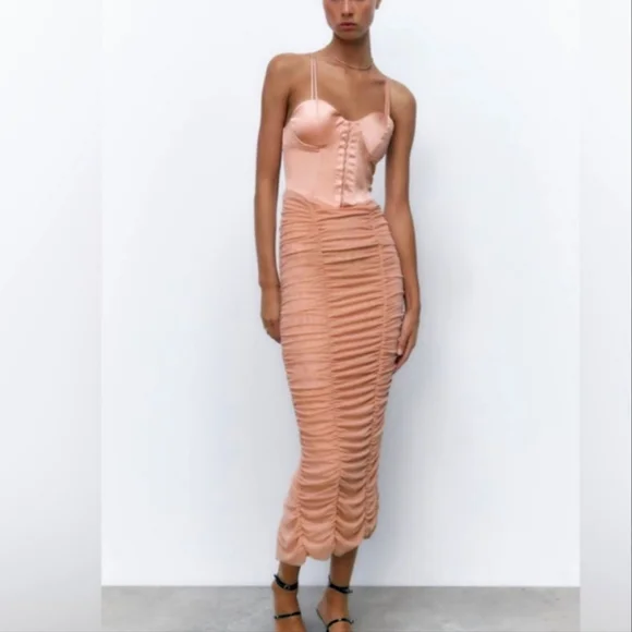 open lace back dress NWT Zara pink dress  Lua Mae